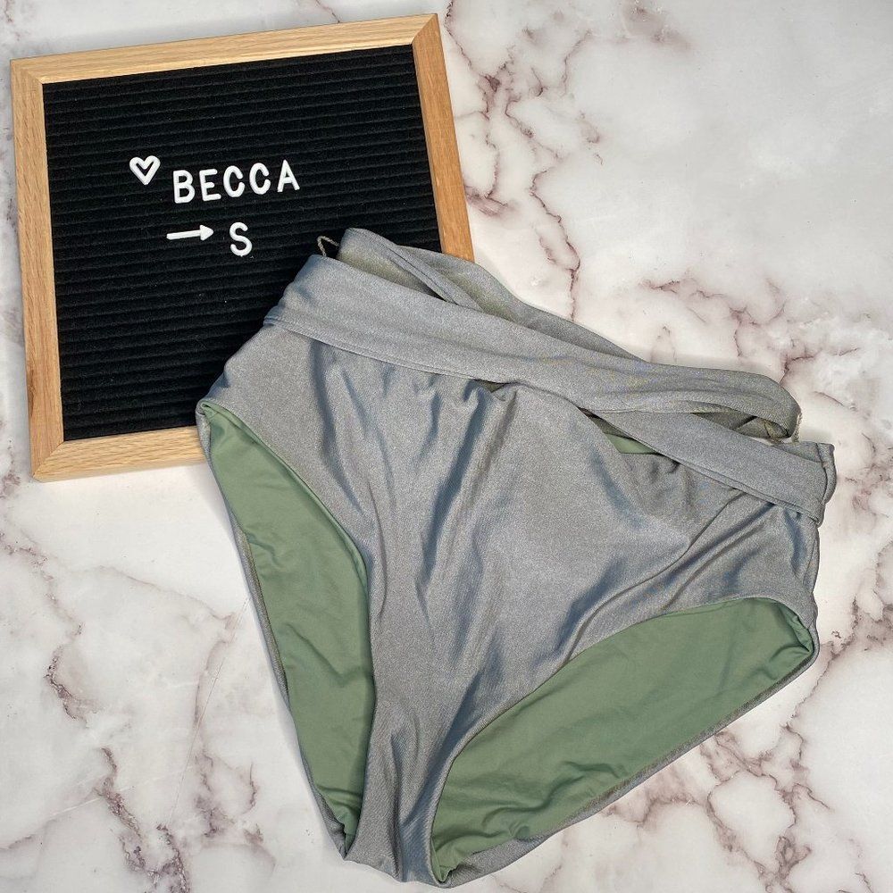 BECCA Silver High Waisted Bikini Bottoms | Size: S